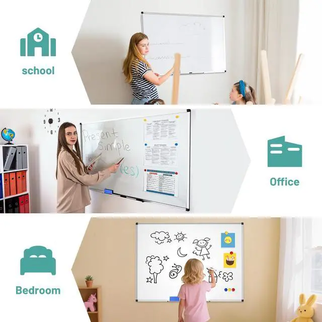 Alt view image 13 of 14 - Magnetic Dry Erase White Board - 46 x 33 Inch Whiteboard for Wall - 4 x 3 Large Wall-Mounted Board with Silver Aluminum Frame, 1 Magnetic Eraser, 2 Pens, 1 Detachable Marker Tray, 6 Magnets