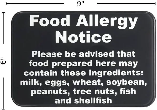 Alt view image 6 of 8 - Food Allergy Notice Sign w/Adhesive Back - Durable and Wipe Clean Plastic Sign - 9"X6" - Black and White - Business Restaurant Signage for Food Allergy Warning - 12 PK
