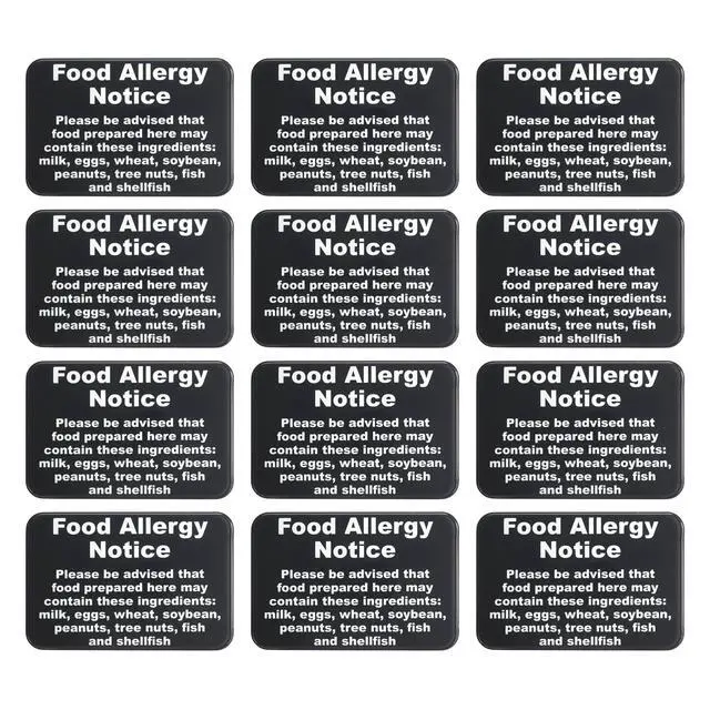 Alt view image 5 of 8 - Food Allergy Notice Sign w/Adhesive Back - Durable and Wipe Clean Plastic Sign - 9"X6" - Black and White - Business Restaurant Signage for Food Allergy Warning - 12 PK