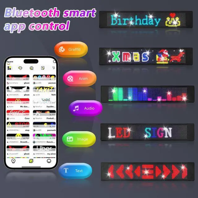 Alt view image 9 of 14 - LED Sign, 23"x5" Programmable LED Sign with Bluetooth APP Control - Huge Bright Scrolling Text/Animations for Car, Store, Christmas Advertising (Pre-Made & Custom Modes)