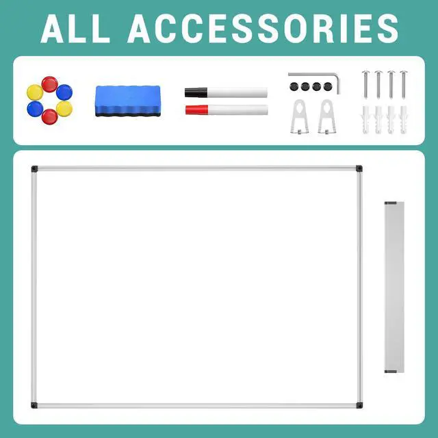 Alt view image 14 of 14 - Magnetic Dry Erase White Board - 46 x 33 Inch Whiteboard for Wall - 4 x 3 Large Wall-Mounted Board with Silver Aluminum Frame, 1 Magnetic Eraser, 2 Pens, 1 Detachable Marker Tray, 6 Magnets