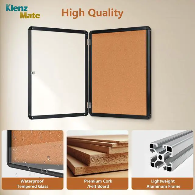 Alt view image 11 of 14 - 26"x20" Enclosed Cork Bulletin Board Waterproof Display Case,Aluminium Fram | Shatter Resistant Lockable Bulletin Board with Clear Acrylic Door for School,Office,Mall,Community,Hospital