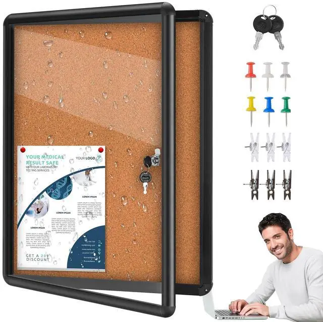 Alt view image 8 of 14 - 26"x20" Enclosed Cork Bulletin Board Waterproof Display Case,Aluminium Fram | Shatter Resistant Lockable Bulletin Board with Clear Acrylic Door for School,Office,Mall,Community,Hospital