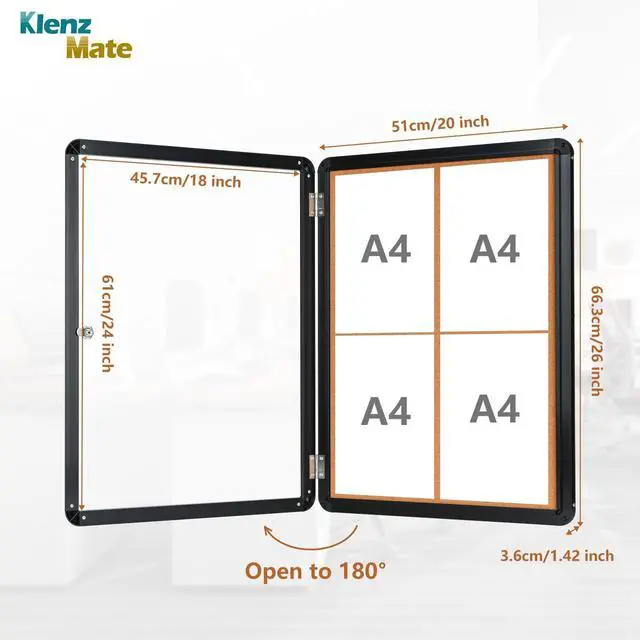 Alt view image 13 of 14 - 26"x20" Enclosed Cork Bulletin Board Waterproof Display Case,Aluminium Fram | Shatter Resistant Lockable Bulletin Board with Clear Acrylic Door for School,Office,Mall,Community,Hospital