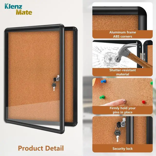 Alt view image 10 of 14 - 26"x20" Enclosed Cork Bulletin Board Waterproof Display Case,Aluminium Fram | Shatter Resistant Lockable Bulletin Board with Clear Acrylic Door for School,Office,Mall,Community,Hospital