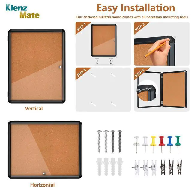Alt view image 9 of 14 - 26"x20" Enclosed Cork Bulletin Board Waterproof Display Case,Aluminium Fram | Shatter Resistant Lockable Bulletin Board with Clear Acrylic Door for School,Office,Mall,Community,Hospital