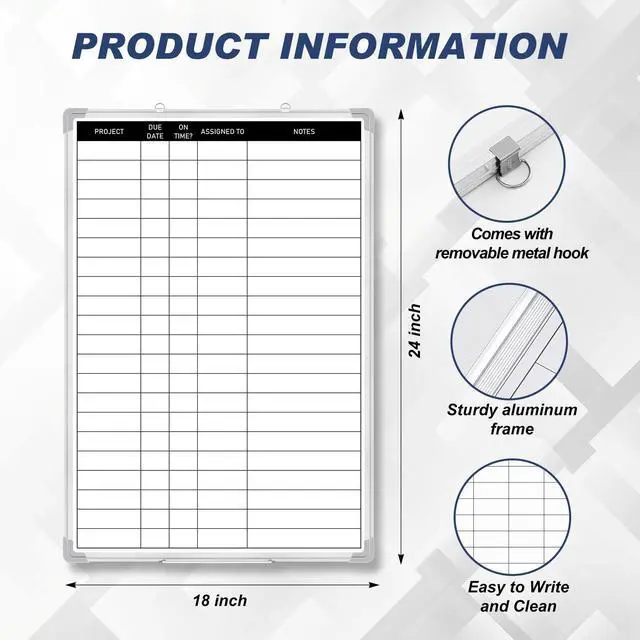 Alt view image 8 of 12 - Aluminum Frame Dry Erase Board with Lines, Double Sided Wall-Mounted Whiteboard for Scheduling, to Do Lists & Weekly Planning, Reusable Calendar for Home & Work(Project Planning Board,18"x24")