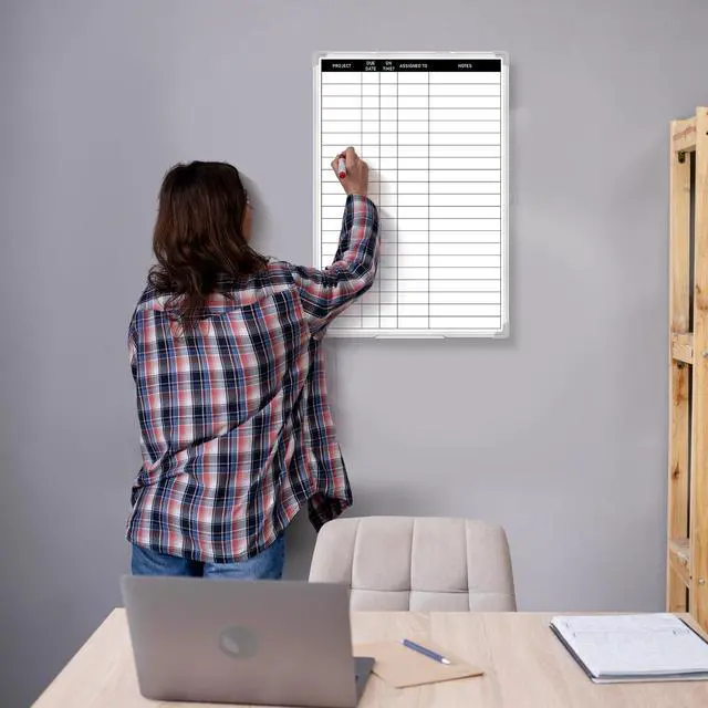 Alt view image 10 of 12 - Aluminum Frame Dry Erase Board with Lines, Double Sided Wall-Mounted Whiteboard for Scheduling, to Do Lists & Weekly Planning, Reusable Calendar for Home & Work(Project Planning Board,18"x24")
