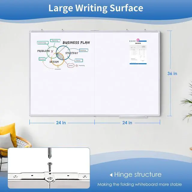 Alt view image 10 of 14 - Magnetic Dry Erase White Board 48" x 36" Aluminum Frame | Dry Erase Board, Wall-mounted or Hanging. Double Sided Surface Increase Display. Smooth Write. Ideal for Home, Office, Class