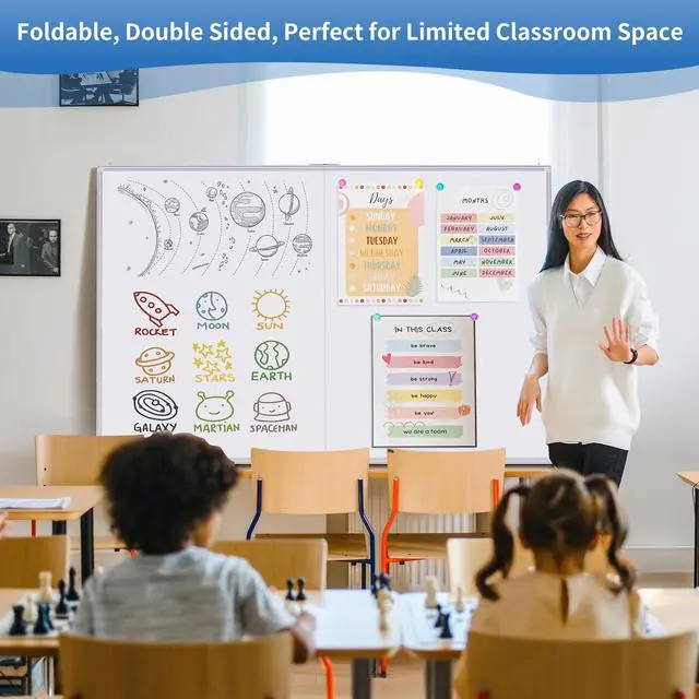 Alt view image 9 of 14 - Magnetic Dry Erase White Board 48" x 36" Aluminum Frame | Dry Erase Board, Wall-mounted or Hanging. Double Sided Surface Increase Display. Smooth Write. Ideal for Home, Office, Class