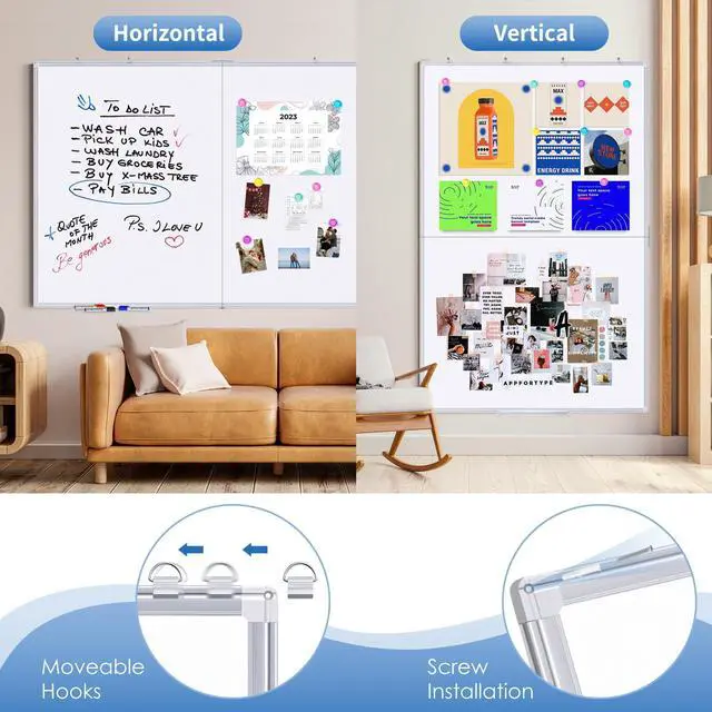 Alt view image 11 of 14 - Magnetic Dry Erase White Board 48" x 36" Aluminum Frame | Dry Erase Board, Wall-mounted or Hanging. Double Sided Surface Increase Display. Smooth Write. Ideal for Home, Office, Class