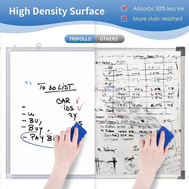 Alt view image 12 of 14 - Magnetic Dry Erase White Board 48" x 36" Aluminum Frame | Dry Erase Board, Wall-mounted or Hanging. Double Sided Surface Increase Display. Smooth Write. Ideal for Home, Office, Class