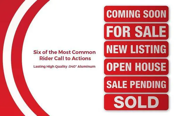 Alt view image 8 of 8 - Red Real Estate Sign Riders | Set of 6 Aluminum Metal Signs With Different Messages for Real Estate | 6x24 inch
