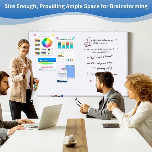 Alt view image 13 of 14 - Magnetic Dry Erase White Board 48" x 36" Aluminum Frame | Dry Erase Board, Wall-mounted or Hanging. Double Sided Surface Increase Display. Smooth Write. Ideal for Home, Office, Class
