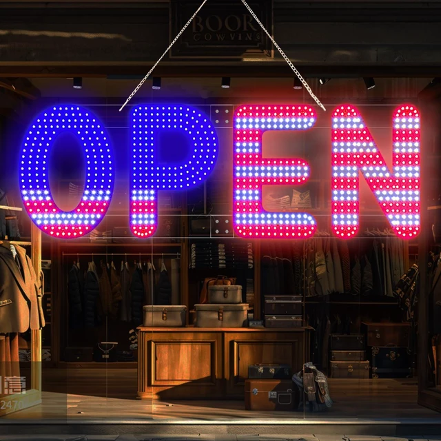 Alt view image 8 of 14 - 30"x10" Open Sign, Large LED Open Sign for Business, Ultra Bright and Dimmable, Includes 12V Adapter with 4 Lighting Modes for Storefront, Bar, Coffee Shop, Salon (US Flag Design)