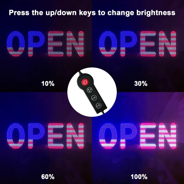 Alt view image 10 of 14 - 30"x10" Open Sign, Large LED Open Sign for Business, Ultra Bright and Dimmable, Includes 12V Adapter with 4 Lighting Modes for Storefront, Bar, Coffee Shop, Salon (US Flag Design)