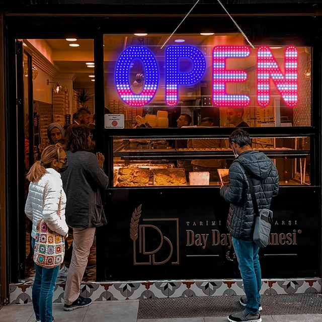 Alt view image 11 of 14 - 30"x10" Open Sign, Large LED Open Sign for Business, Ultra Bright and Dimmable, Includes 12V Adapter with 4 Lighting Modes for Storefront, Bar, Coffee Shop, Salon (US Flag Design)