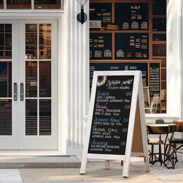 Alt view image 14 of 14 - A-Frame Double-Sided Magnetic Chalkboard 40"x20", Solid Pine Wood Freestanding Sandwich Board for Restaurants, Cafes, Weddings (Rustic White)