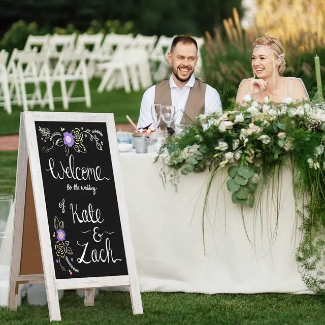 Alt view image 13 of 14 - A-Frame Double-Sided Magnetic Chalkboard 40"x20", Solid Pine Wood Freestanding Sandwich Board for Restaurants, Cafes, Weddings (Rustic White)