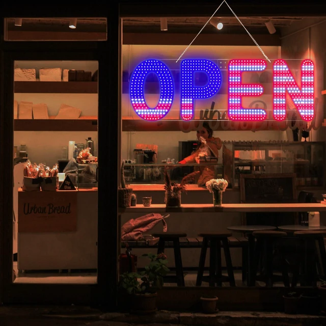 Alt view image 14 of 14 - 30"x10" Open Sign, Large LED Open Sign for Business, Ultra Bright and Dimmable, Includes 12V Adapter with 4 Lighting Modes for Storefront, Bar, Coffee Shop, Salon (US Flag Design)