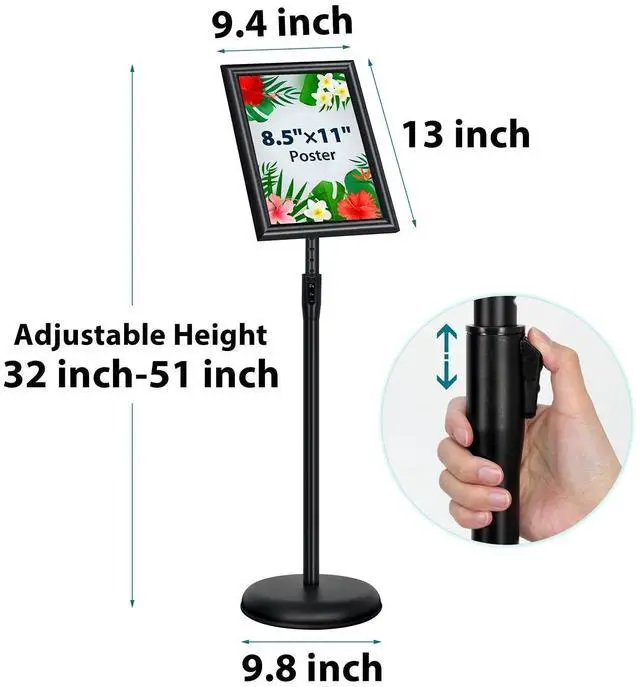 Alt view image 10 of 14 - 2Pack 8.5x11 Inch Adjustable Sign Holder Poster Stand, Heavy Duty Floor Sign Stand with Aluminum Snap Open Frame for Vertical and Horizontal Sign Displayed(Black)