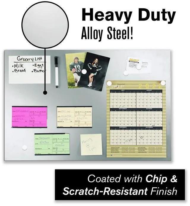 Alt view image 10 of 12 - MMF Industries Magnetic Bulletin Board - 24 x 14 Inches - Silver - Includes 6 Magnets, 4 x 6 Dry Erase Board & Dry Erase Marker - Scratch Resistant Finish - Horizontal & Vertical Display