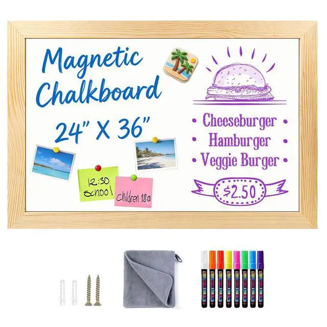 Alt view image 8 of 14 - Magnetic Chalkboard for Wall, 24 x 36 Inch Solid Wood Framed Brown Magnetic Board, Wall Mounted Chalk Board for Kitchen, Restaurant, Food Truck and Calendar Board