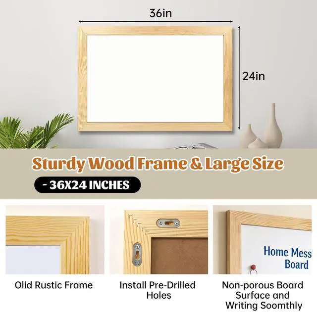 Alt view image 10 of 14 - Magnetic Chalkboard for Wall, 24 x 36 Inch Solid Wood Framed Brown Magnetic Board, Wall Mounted Chalk Board for Kitchen, Restaurant, Food Truck and Calendar Board