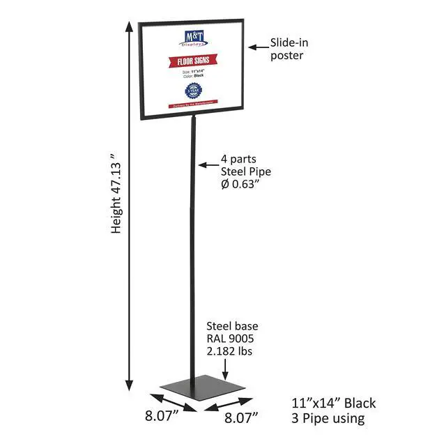 Alt view image 9 of 13 - Floor Standing Sign Holder 11x14 Inches Black Landscape Double Sided Menu Poster Display Flat Base For Restaurant Cafe Hotel School Hospital