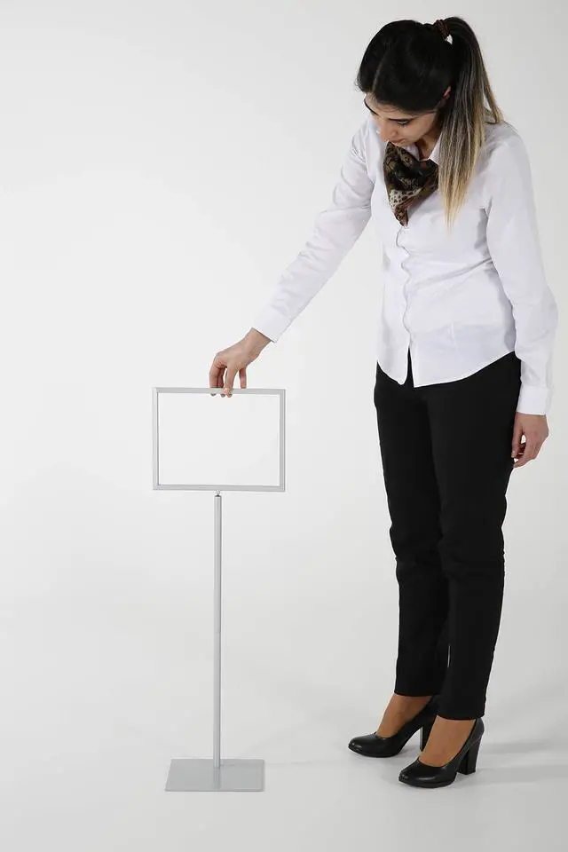 Alt view image 12 of 12 - Floor Standing Sign Holder 8.5x11 Inches Gray Landscape Double Sided Menu Poster Display Flat Base For Restaurant Cafe Hotel School Hospital