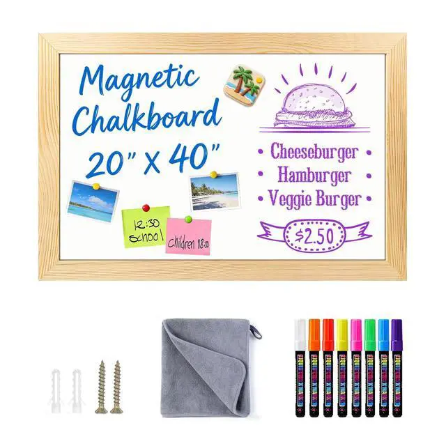 Alt view image 8 of 14 - Magnetic Chalkboard for Wall, 20 x 40 Inch Solid Wood Framed Brown Magnetic Board, Wall Mounted Chalk Board for Kitchen, Restaurant, Food Truck and Calendar Board