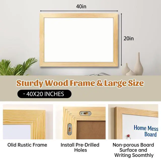 Alt view image 11 of 14 - Magnetic Chalkboard for Wall, 20 x 40 Inch Solid Wood Framed Brown Magnetic Board, Wall Mounted Chalk Board for Kitchen, Restaurant, Food Truck and Calendar Board
