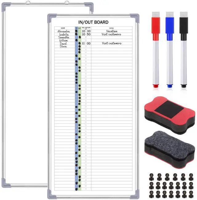 Alt view image 8 of 14 - in and Out Magnetic Dry-Erase Board 36 x 18 Aluminum Framed White Board with Lines 53 Names with Magnetic Dry-Erase Marker, Eraser, and 55 Magnets Wall-Mounted for Office Employee