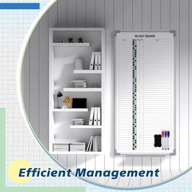 Alt view image 12 of 14 - in and Out Magnetic Dry-Erase Board 36 x 18 Aluminum Framed White Board with Lines 53 Names with Magnetic Dry-Erase Marker, Eraser, and 55 Magnets Wall-Mounted for Office Employee