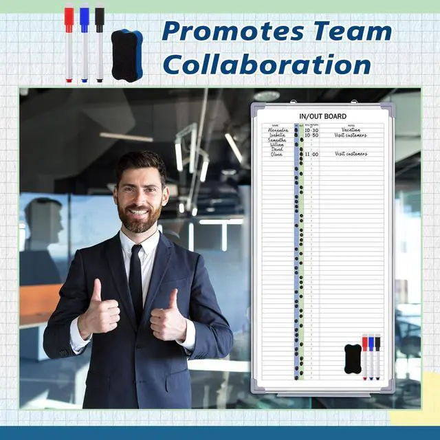 Alt view image 13 of 14 - in and Out Magnetic Dry-Erase Board 36 x 18 Aluminum Framed White Board with Lines 53 Names with Magnetic Dry-Erase Marker, Eraser, and 55 Magnets Wall-Mounted for Office Employee