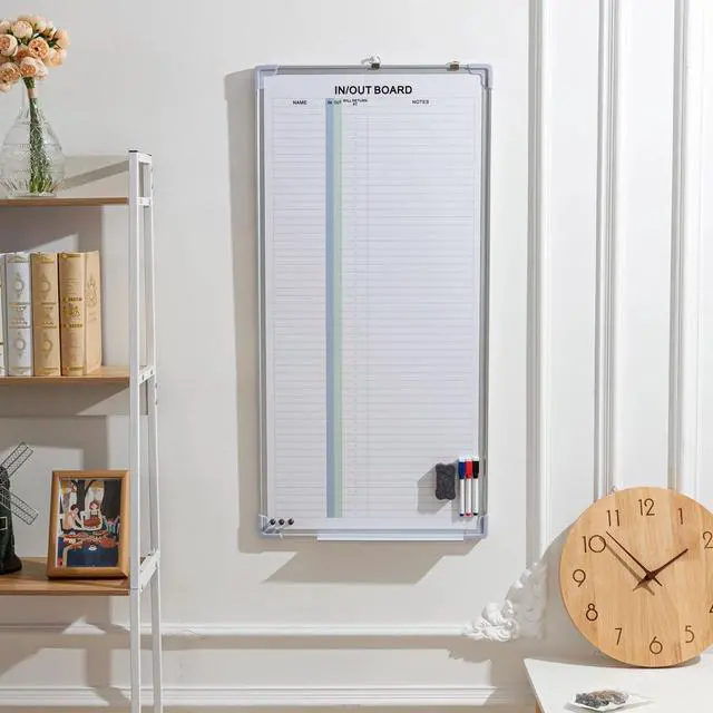 Alt view image 14 of 14 - in and Out Magnetic Dry-Erase Board 36 x 18 Aluminum Framed White Board with Lines 53 Names with Magnetic Dry-Erase Marker, Eraser, and 55 Magnets Wall-Mounted for Office Employee