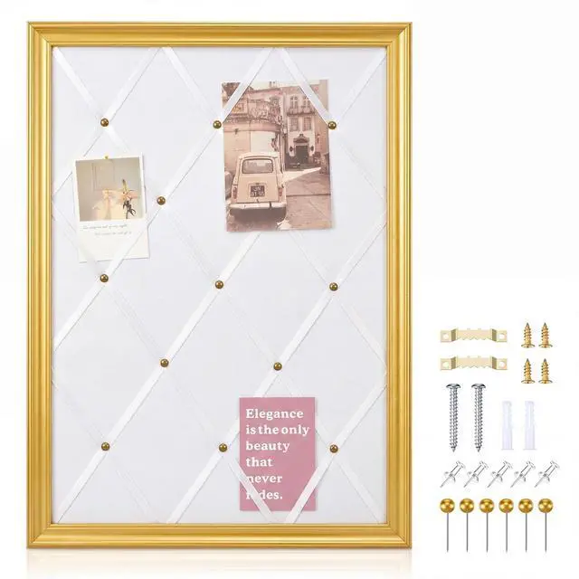 Alt view image 7 of 12 - White Bulletin Board 21"×27" Linen Fabric Decorative Board Hanging Memo Boards for Women Large Cork Bulletin Boards for Home Office with 20 Pushpins - White Linen with Gold Frame