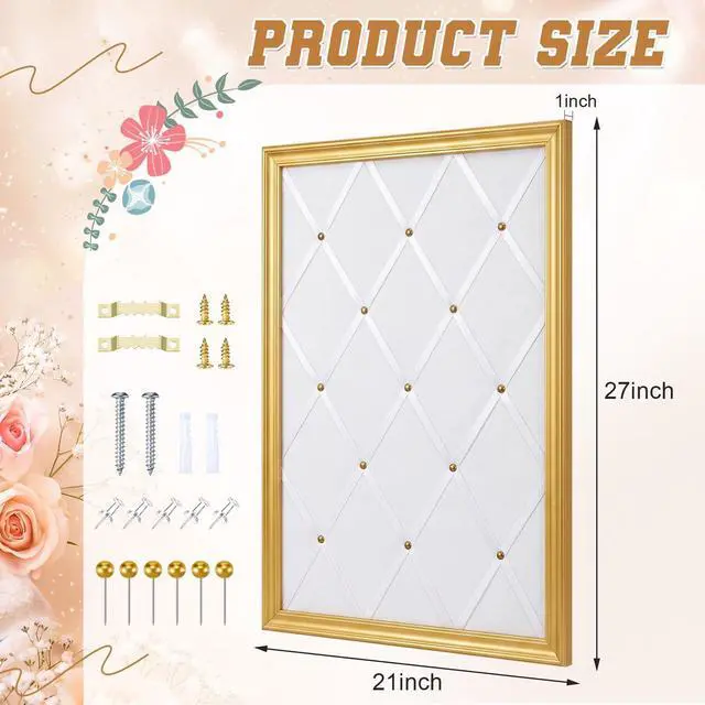 Alt view image 8 of 12 - White Bulletin Board 21"×27" Linen Fabric Decorative Board Hanging Memo Boards for Women Large Cork Bulletin Boards for Home Office with 20 Pushpins - White Linen with Gold Frame