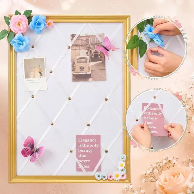 Alt view image 9 of 12 - White Bulletin Board 21"×27" Linen Fabric Decorative Board Hanging Memo Boards for Women Large Cork Bulletin Boards for Home Office with 20 Pushpins - White Linen with Gold Frame