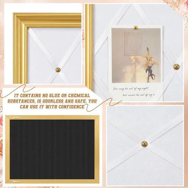 Alt view image 10 of 12 - White Bulletin Board 21"×27" Linen Fabric Decorative Board Hanging Memo Boards for Women Large Cork Bulletin Boards for Home Office with 20 Pushpins - White Linen with Gold Frame