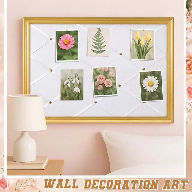 Alt view image 11 of 12 - White Bulletin Board 21"×27" Linen Fabric Decorative Board Hanging Memo Boards for Women Large Cork Bulletin Boards for Home Office with 20 Pushpins - White Linen with Gold Frame