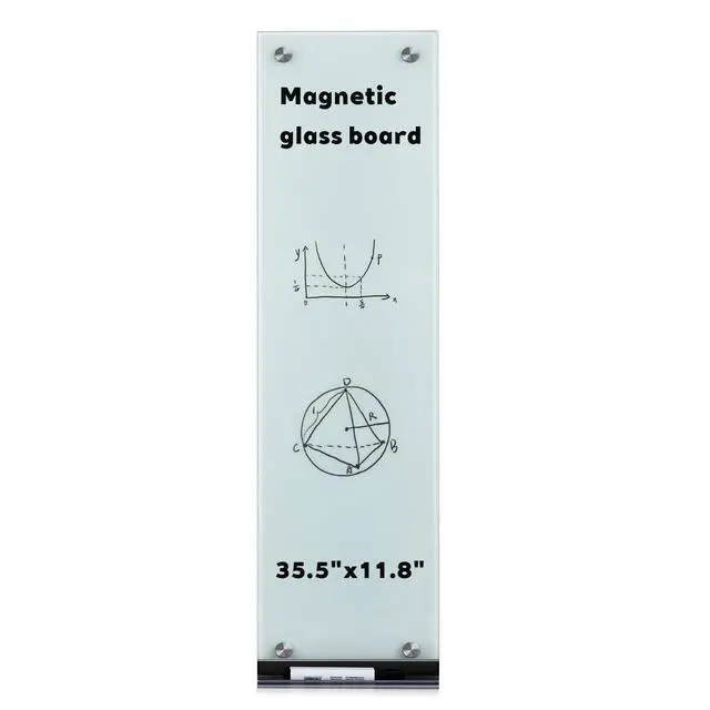 Alt view image 7 of 12 - Slim Skinny Magnetic Glass Whiteboard, 35.5 x 11.9 in Narrow Long Dry Erase Board, Frameless Wall-Mounted to Do List Board with Marker Tray, 2 Markers & Eraser for Office Kitchen Home