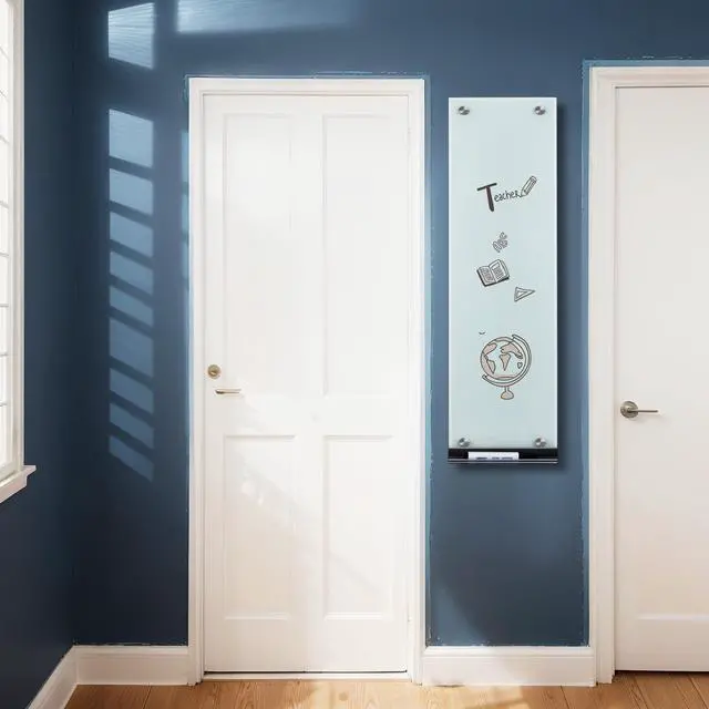 Alt view image 8 of 12 - Slim Skinny Magnetic Glass Whiteboard, 35.5 x 11.9 in Narrow Long Dry Erase Board, Frameless Wall-Mounted to Do List Board with Marker Tray, 2 Markers & Eraser for Office Kitchen Home