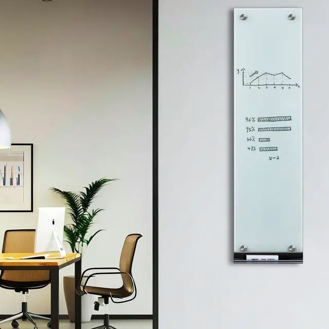 Alt view image 11 of 12 - Slim Skinny Magnetic Glass Whiteboard, 35.5 x 11.9 in Narrow Long Dry Erase Board, Frameless Wall-Mounted to Do List Board with Marker Tray, 2 Markers & Eraser for Office Kitchen Home