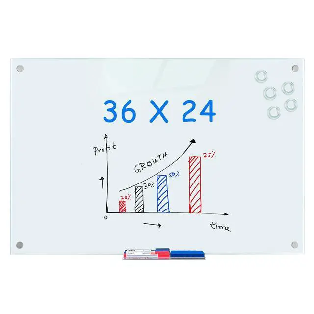 Alt view image 8 of 14 - Magnetic Glass Dry Erase White Board, 36 x 24 Inches Glass Board for Wall Mounted, Includes 6 Magnets, 3 Markers and 1 Eraser for Classroom Home, Office Supplies (White)