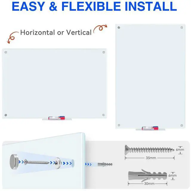 Alt view image 9 of 14 - Magnetic Glass Dry Erase White Board, 36 x 24 Inches Glass Board for Wall Mounted, Includes 6 Magnets, 3 Markers and 1 Eraser for Classroom Home, Office Supplies (White)