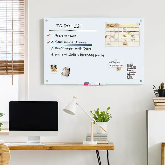 Alt view image 14 of 14 - Magnetic Glass Dry Erase White Board, 36 x 24 Inches Glass Board for Wall Mounted, Includes 6 Magnets, 3 Markers and 1 Eraser for Classroom Home, Office Supplies (White)