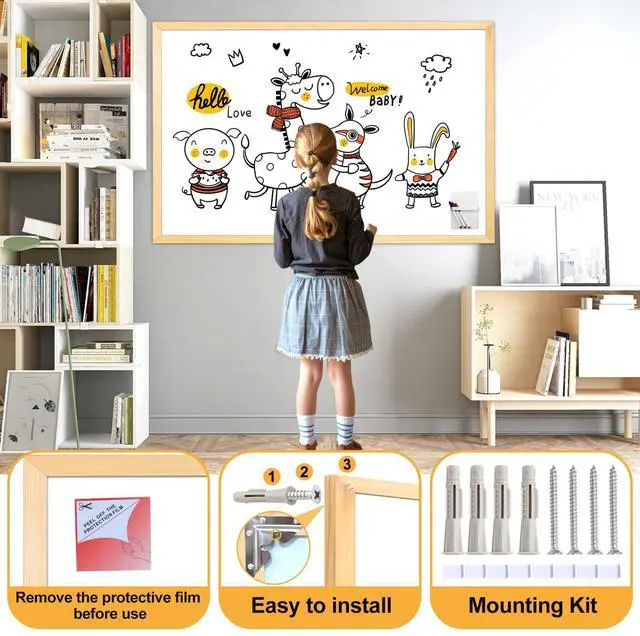 Alt view image 13 of 14 - Magnetic Whiteboard 36"x24" Decorative Wood Frame Wall-Mounted | Modern Farmhouse, Dry Erase Board, small board For Home Decor, Kitchen, Living Room, Office