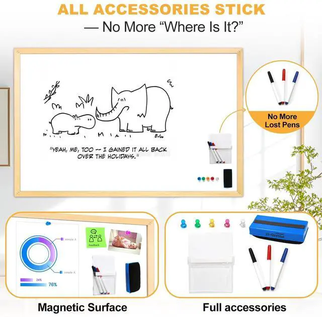 Alt view image 12 of 14 - Magnetic Whiteboard 36"x24" Decorative Wood Frame Wall-Mounted | Modern Farmhouse, Dry Erase Board, small board For Home Decor, Kitchen, Living Room, Office