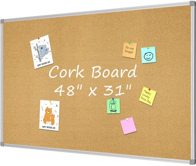 Alt view image 2 of 2 - Cork Board 48 x 31 Bulletin Board, Double Sided Corkboard | Wall-Mounted Aluminum Framed Message Presentation Notice Board